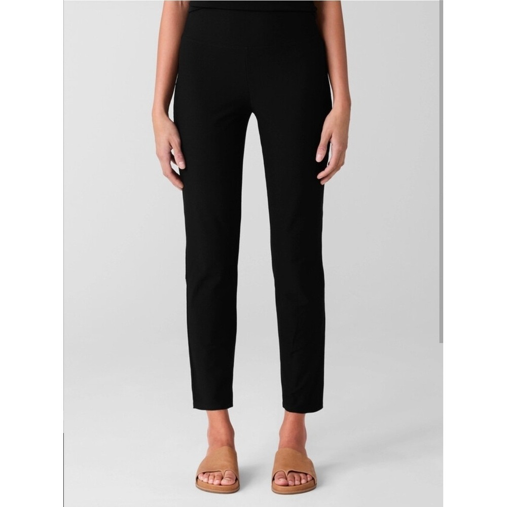 NWT Eileen Fisher Washable Stretch Crepe High-Waist Slim Pant Black Size Large